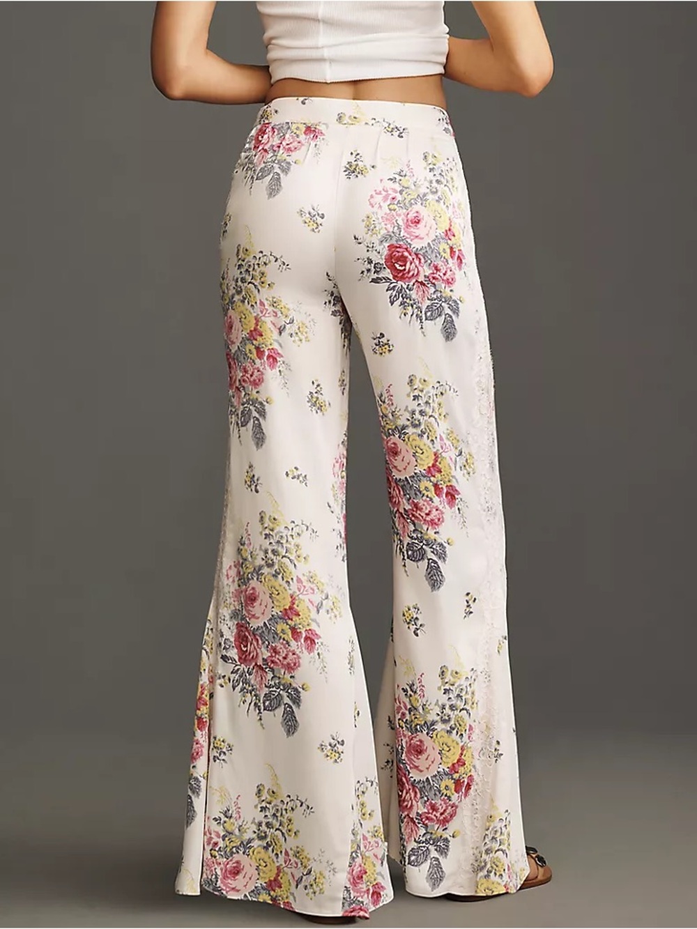 NWT Size 8 Tall - Anthropologie Floral Lace Silky Flare Pants Ivory (US$ 178)